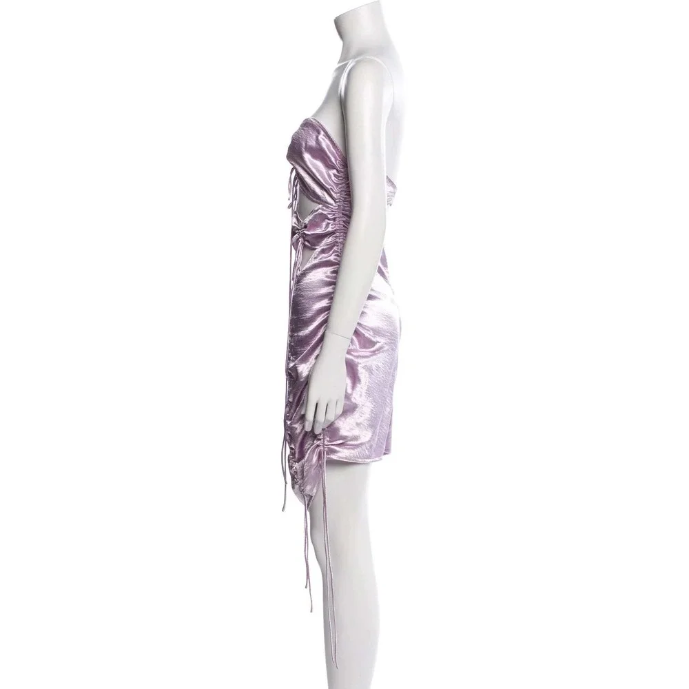 For Love & lemons Lavender Metallic Ruched Cut-Out Halter Dress Purple Bodycon